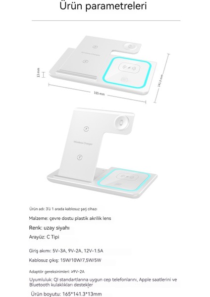 Katlanır Çift Bobinli Ortam Işığına Sahip 3'ü 1 Arada Kablosuz Şarj Cihazı (Yurt Dışından) indirimleri
