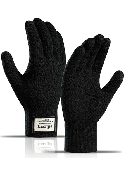 Warm Gloves Peluş Bisiklet Eldiveni Soğuk ve Rüzgar Geçirmez Dokunmatik Ekran Örme Eldiven (Yurt Dışından)