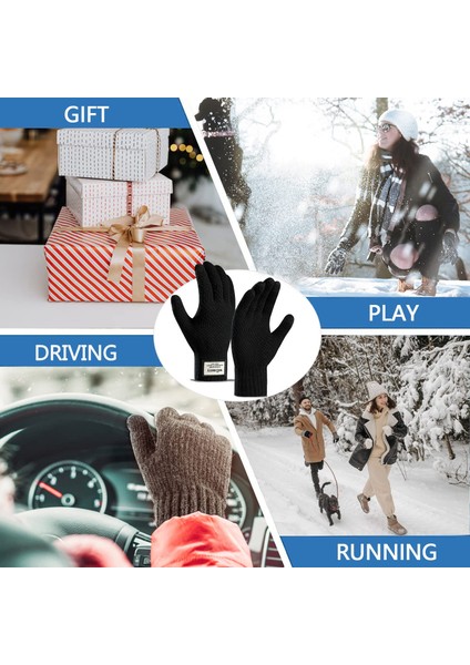 Warm Gloves Peluş Bisiklet Eldiveni Soğuk ve Rüzgar Geçirmez Dokunmatik Ekran Örme Eldiven (Yurt Dışından)