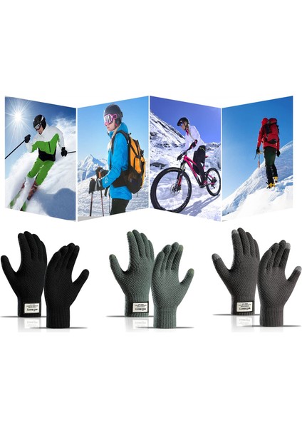 Warm Gloves Peluş Bisiklet Eldiveni Soğuk ve Rüzgar Geçirmez Dokunmatik Ekran Örme Eldiven (Yurt Dışından)