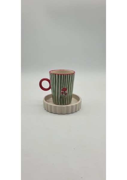 El Boyaması Mantar Dekorlu Çizgili Fincan fiyatları