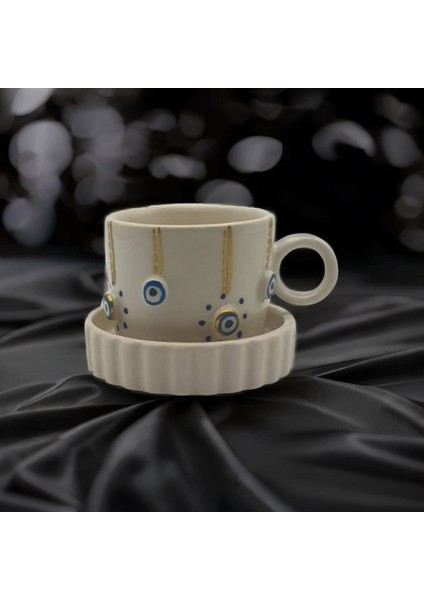 Altın Yaldız Çizgi Noktalı Nazar Fincan Mug