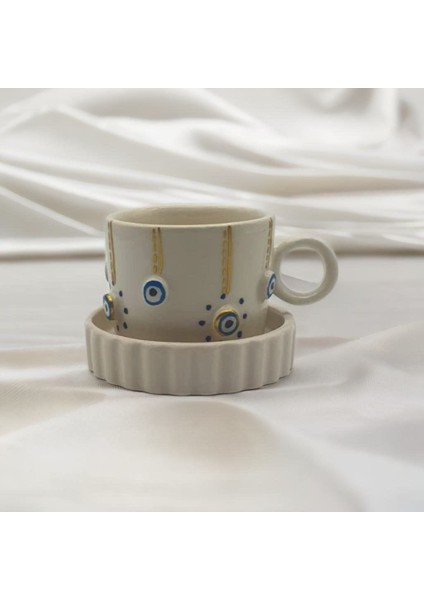 Altın Yaldız Çizgi Noktalı Nazar Fincan Mug fırsatları