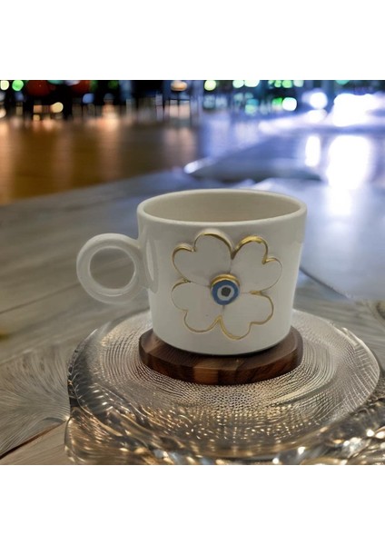 Altın Yaldızlı Nazar Boncuklu Yonca Fincan Mug modelleri