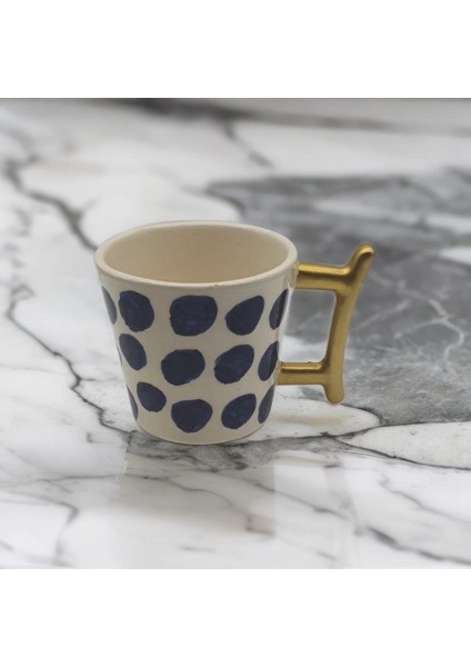 Altın Yaldız Lacivert Puantiyeli Fincan Mug