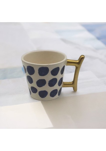 Altın Yaldız Lacivert Puantiyeli Fincan Mug fiyatları