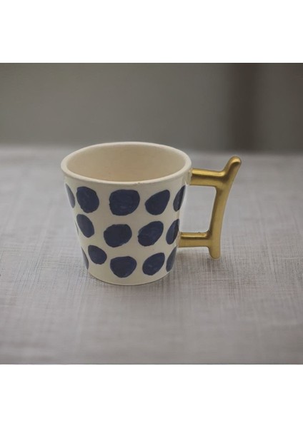 Altın Yaldız Lacivert Puantiyeli Fincan Mug fırsatları