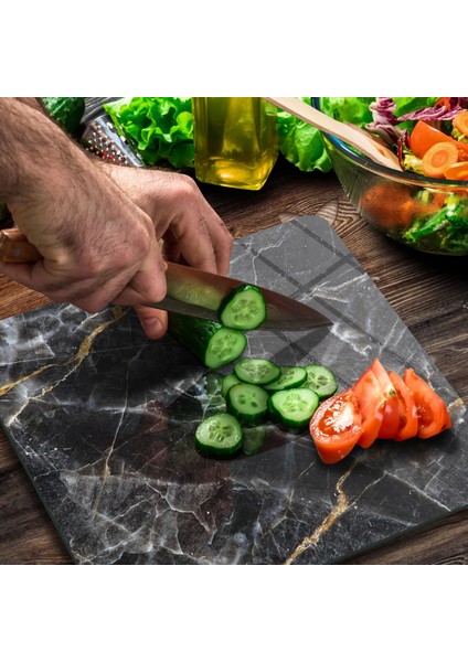 Cam Kesme Tahtası Kare Siyah Mermer Desenli 30X30 cm modelleri