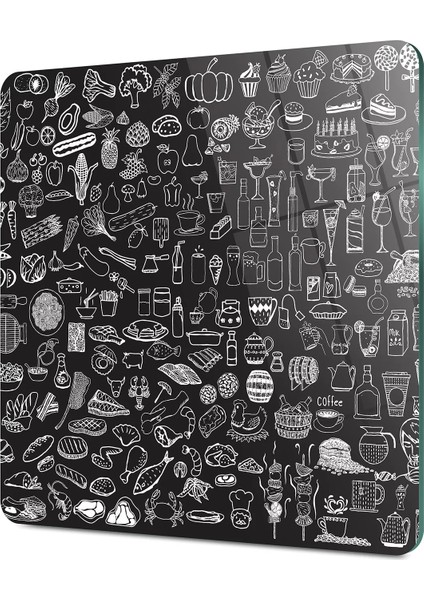 Cam Kesme Tahtası Kare Yiyecek Içecek Desenli 30X30 cm fırsatları