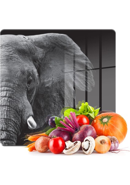 Cam Kesme Tahtası Kare Fil Desenli 30X30 cm