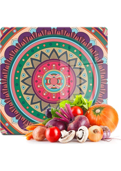Cam Kesme Tahtası Kare Mandala 5 Desenli 30X30 cm