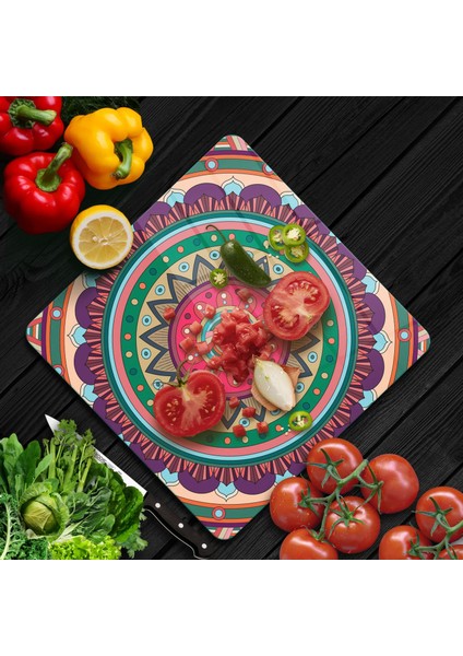 Cam Kesme Tahtası Kare Mandala 5 Desenli 30X30 cm fiyatları