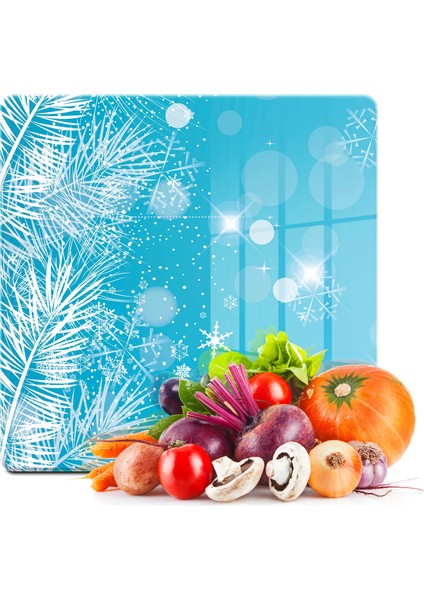 Cam Kesme Tahtası Kare Yılbaşı Ağaç Desenli 30X30 cm