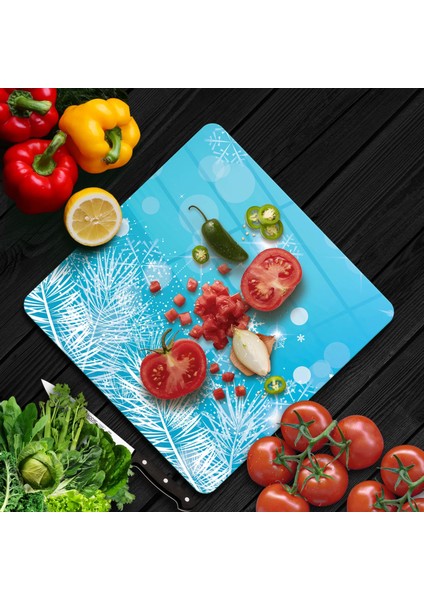 Cam Kesme Tahtası Kare Yılbaşı Ağaç Desenli 30X30 cm fiyatları