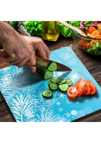 Cam Kesme Tahtası Kare Yılbaşı Ağaç Desenli 30X30 cm modelleri