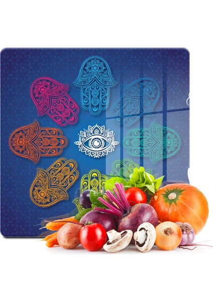 Cam Kesme Tahtası Kare Fatma Ana El Desenli 30X30 cm