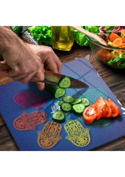 Cam Kesme Tahtası Kare Fatma Ana El Desenli 30X30 cm modelleri