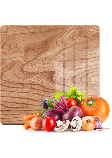 Cam Kesme Tahtası Kare Dalgalı Ahşap Desenli 30X30 cm