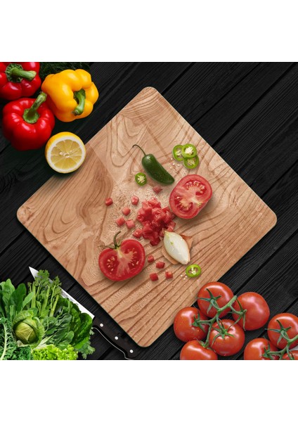Cam Kesme Tahtası Kare Dalgalı Ahşap Desenli 30X30 cm fiyatları
