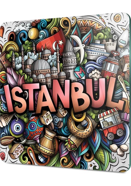 Cam Kesme Tahtası Kare Istanbul Desenli 30X30 cm