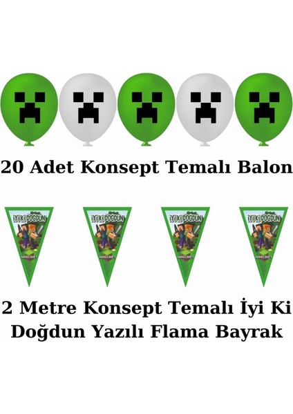 Mınecraft Perdeli Doğum Günü Parti Malzemeleri Süsleri Seti Prdlst