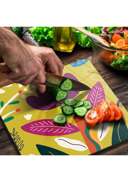 Cam Kesme Tahtası Kare Renkli Çiçek Desenli 30X30 cm modelleri