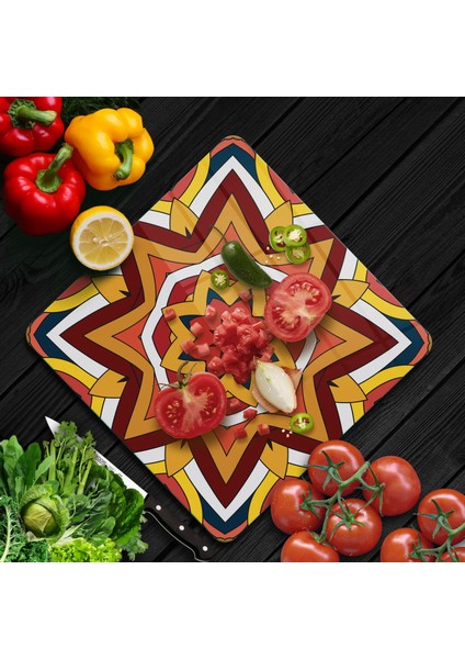 Cam Kesme Tahtası Kare DV277 Mandala Desenli 30X30 cm fiyatları