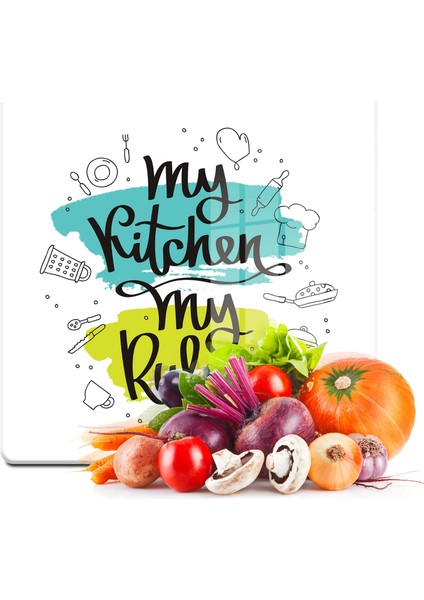 Cam Kesme Tahtası Kare My Kitchen Rules Desenli 30X30 cm