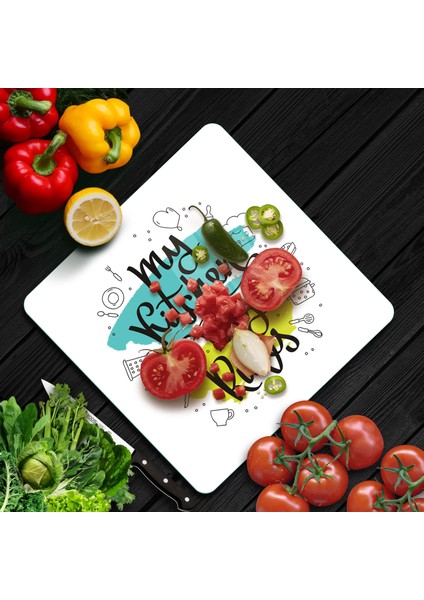 Cam Kesme Tahtası Kare My Kitchen Rules Desenli 30X30 cm fiyatları