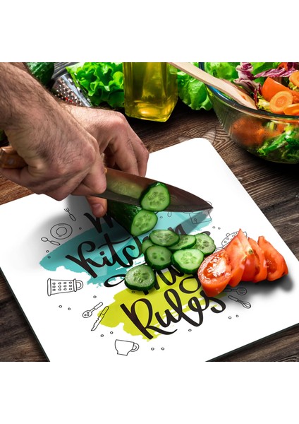 Cam Kesme Tahtası Kare My Kitchen Rules Desenli 30X30 cm modelleri