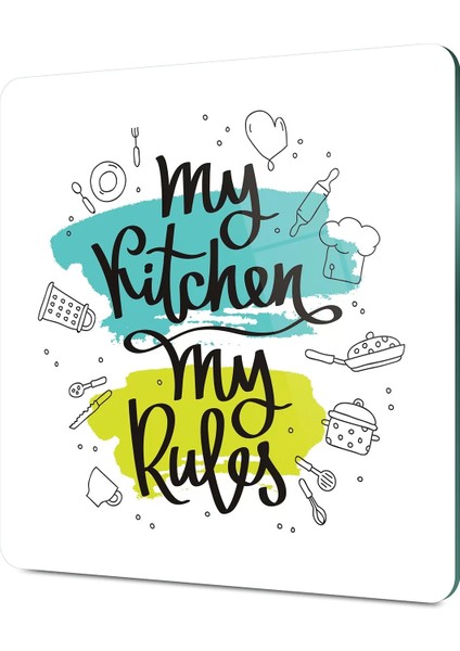 Cam Kesme Tahtası Kare My Kitchen Rules Desenli 30X30 cm fırsatları