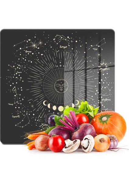 Cam Kesme Tahtası Kare My Kitchen Horoscope Desenli 30X30 cm