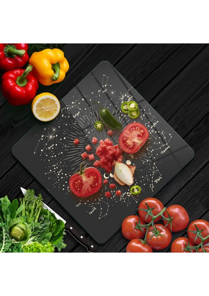 Cam Kesme Tahtası Kare My Kitchen Horoscope Desenli 30X30 cm fiyatları