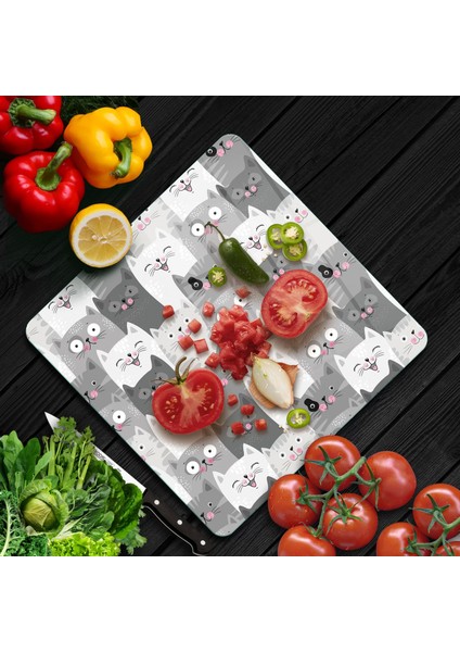 Cam Kesme Tahtası Kare Kity Cat Desenli 30X30 cm fiyatları