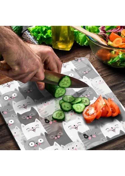 Cam Kesme Tahtası Kare Kity Cat Desenli 30X30 cm modelleri