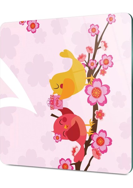 Cam Kesme Tahtası Kare Kuş Çiçek Desenli 30X30 cm fırsatları