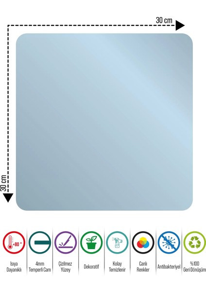 Cam Kesme Tahtası Kare Mavi Çini Desenli 30X30 cm indirimleri