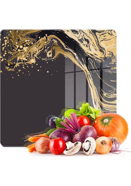 Cam Kesme Tahtası Kare Kahverengi Gold Dalga Desenli 30X30 cm