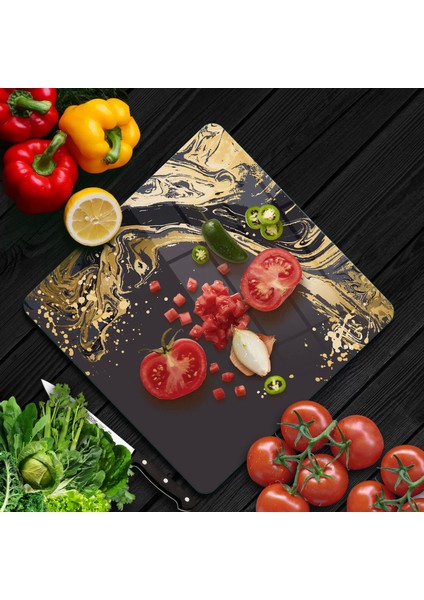 Cam Kesme Tahtası Kare Kahverengi Gold Dalga Desenli 30X30 cm fiyatları