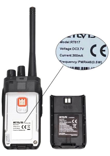 RT617 Walkie Talkie, Telsiz Seti, 16 Kanal, 1200MAH, Vox, Manyetik Olmayan Mikrofon, Lisanssız Pmr Telsiz, Şarj Edilebilir, Seyahat, Açık Hava Maceraları (1 Çift, Siyah)