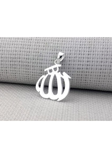 Allah Yazılı Büyük Boy Parlak 925 Ayar Gümüş Kolye Ucu