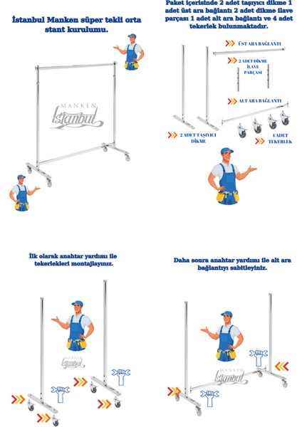 Manken İstanbul Ayaklı Askılık Metal Ayaklı Askılık Tekerlekli Askılık Eşek Askılık