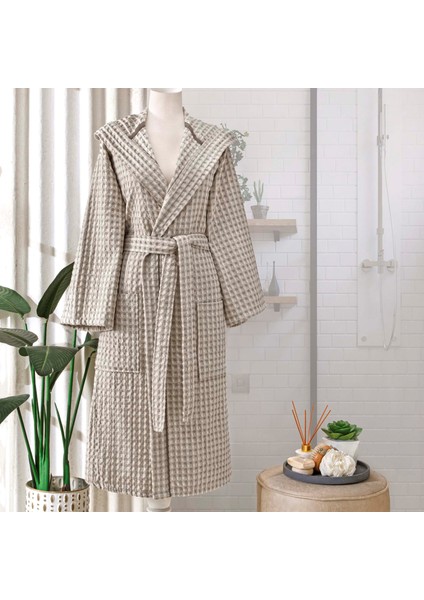 Casual Waffle Pamuk Bornoz Taş L/xl
