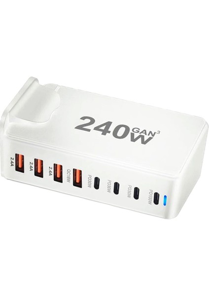 240W Usb-C 8 Bağlantı Noktalı Pd Gan Şarj Cihazı Pd3.0 Qc3.0 Hızlı Şarj Beyaz (Ab) (Yurt Dışından)
