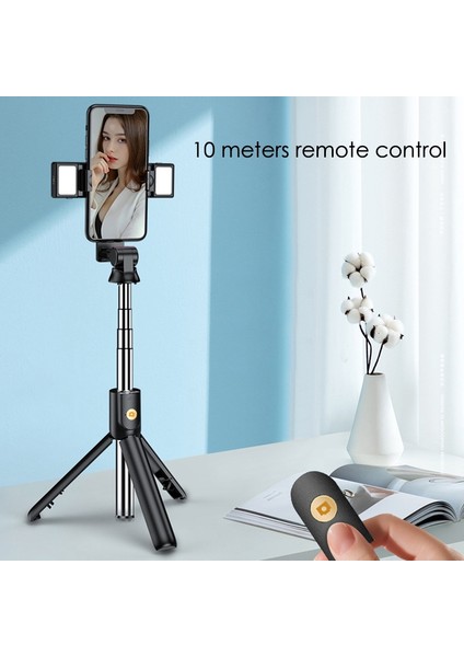 Selfie Çubuğu Tripod Taşınabilir Selfie Çubuğu (Çift Dolgu Işığı) (Yurt Dışından)