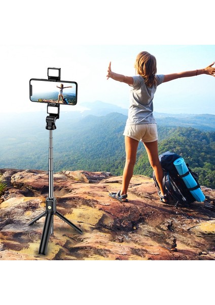 Selfie Çubuğu Tripod Taşınabilir Selfie Çubuğu (Çift Dolgu Işığı) (Yurt Dışından)