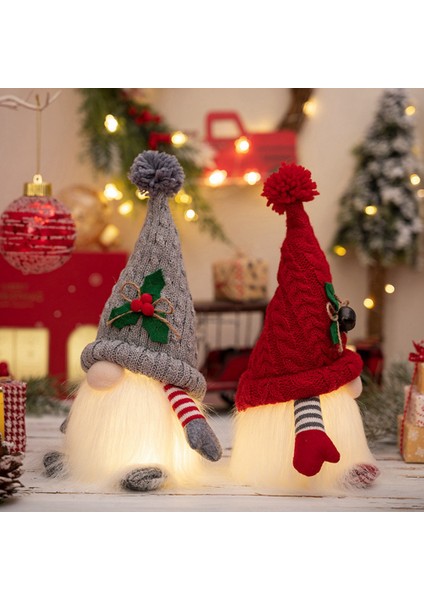Noel Süsü Örgü Şapka Işıklı Rudolph Doll Yüzü Olmayan Gri (Yurt Dışından)