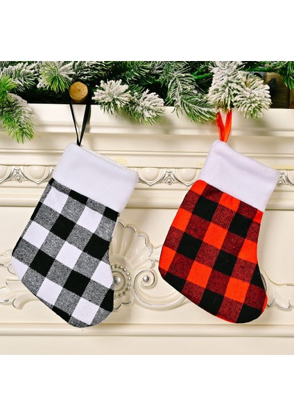 Parti Dekorasyonu Için 4'lü Noel Çorabı, S(Kırmızı ve Siyah) (Yurt Dışından)