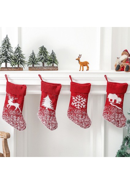 Kalın Örgü Noel Çorap Hediye Çantası Noel Baba Kardan Adam Geyik Çorap A (Yurt Dışından)