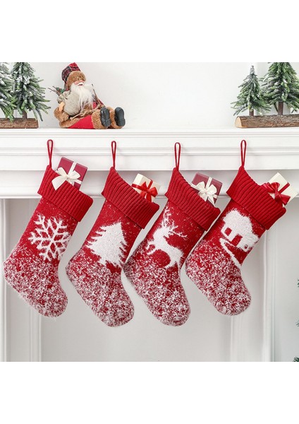 Kalın Örgü Noel Çorap Hediye Çantası Noel Baba Kardan Adam Geyik Çorap A (Yurt Dışından)